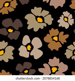 Abstract Cute Hand Drawing Retro Flowers Seamless Vector Pattern Isolated Background