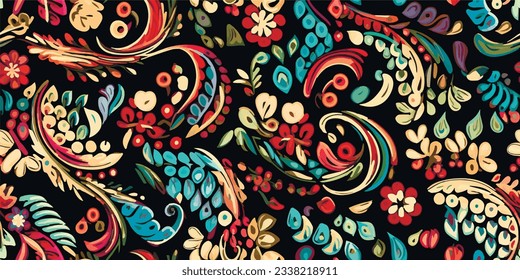 Abstract cute hand drawn paisley ornament pattern. Trendy ethnic style. Fashionable vector template for your design.
