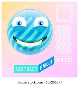 Abstract Cute Happy Emoji. Abstract Emoji Series. Blue Happy Emoticon Face.