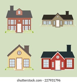 abstract cute houses on a light green background