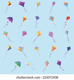 abstract cute kites on a blue background