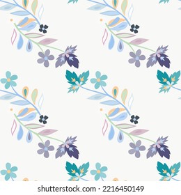 Abstract cute leaves and flower seamless pattern. Beautiful floral wallpaper. Cute plants endless backdrop. Design for fabric, textile print, wrapping paper, cover. Vector illustration