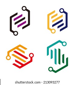 Abstract cute logo element. Colorful digital icon set. "N", "S", "Z" letters icon set. You can use in the machine, chips, electronics, and communication concept of pattern. 