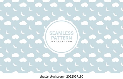 abstract cute moon doodle seamless pattern on sky blue background printable on cloth or paper for poster, banner or website