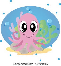 abstract cute octopus on special ocean background