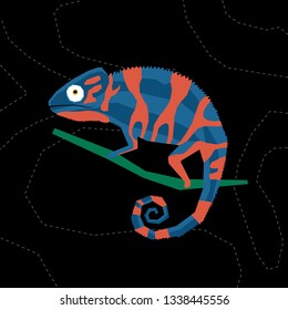 Abstract cute paper cut chameleon pattern background. Childish crafted chameleon for design birthday card, veterinarian clinic poster, pet shop sale advertising, bag print etc.  