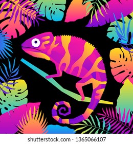 Abstract cute paper cut chameleon pattern background. Childish crafted chameleon for design birthday card, veterinarian clinic poster, pet shop sale advertising, bag print etc.  svg