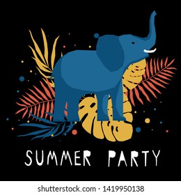 Abstract cute paper cut elephant. Childish crafted elephant for design birthday card, summer party invitation, veterinarian clinic poster, pet shop sale advertising, bag print etc.  