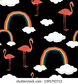 Abstract cute paper cut flamingo seamless pattern. Childish crafted flamingo portrait for design birthday card, veterinarian clinic poster, pet shop sale advertising, bag or t shirt print etc. 