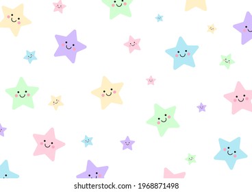 Abstract cute pattern for kids. Colorful stars in kawaii style. Wallpaper background.