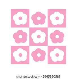 abstract, cute pattern of pink daisies. trendy plaid, cute graphic in modern style. for print, advertising, wrapping paper, web, social media. vector art illustration. naive design