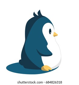 Abstract cute penguin isolated in cartoon style on white and blue background. Funny image. Vector illustration.