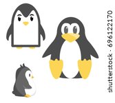 Abstract cute penguins set vector in cartoon style isolated on white background. Funny image illustration.