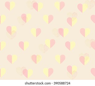 Abstract cute pink and cream heart with dots design background pattern seamless wallpaper. Vector image