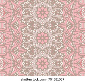 Abstract cute pink floral geometric mosaic vintage ethnic seamless pattern