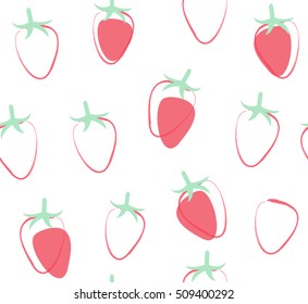 Abstract cute pink strawberry design on white background pattern seamless backdrop wallpaper. Vector image