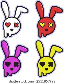 Abstract cute rabbit sticker design with 4 color options, eps 10, Editable.