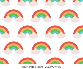 Abstract Cute Rainbows Clouds Seamless Pattern Kid Style Sweet Design Isolated White Background