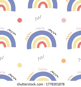 Abstract cute rainbows seamless vector pattern for print. Childish print for T-shirt in modern colorful style.