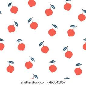 Abstract cute red fruit with leaves on white background pattern seamless backdrop wallpaper. Vector image