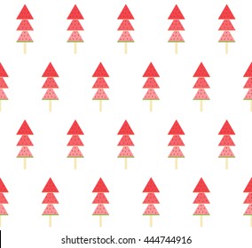 Abstract cute red watermelon ice cream design arrow geometric triangle pattern seamless background wallpaper, vector image 