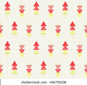 Abstract cute red and yellow watermelon ice cream design, geometric triangle arrow pattern seamless background wallpaper. Vector image