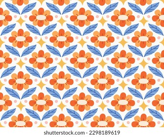 Abstract cute retro floral seamless pattern. Vector vintage flower art deco texture. Geometric minimalist background.