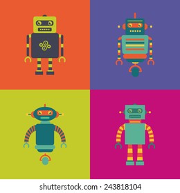 abstract cute robot on a squares with different color