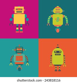 abstract cute robot on a squares with different color