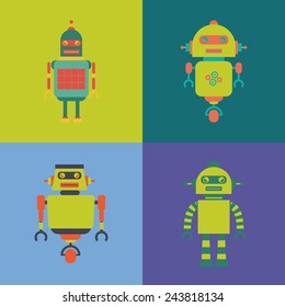 abstract cute robot on a squares with different color