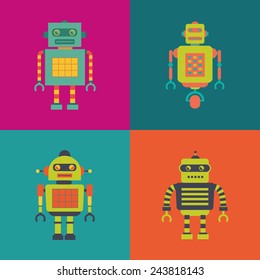abstract cute robot on a squares with different color