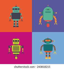 abstract cute robot on a squares with different color