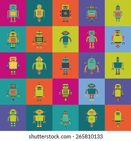 abstract cute robots on squares with different color 