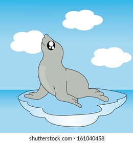 abstract cute seal on special ocean background