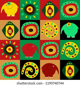 Abstract cute seamless ornament with a elephants and elements