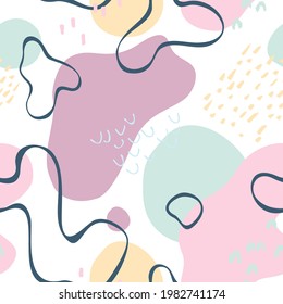 Abstraktes, niedliches, nahtloses Muster: Organische geometrische Formen, doodle Texturen in Silhouetten, Linienkunst. Vektor, natürliche Formen für Druck, Textilien, Stoff, minimales Tapete-Design, Sommerhintergrund