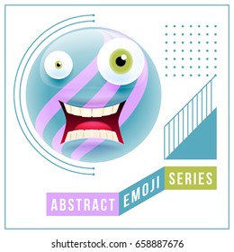 Abstract Cute Shocked Emoji with Big Eyes and Open Mouth with Teeth. Abstract Emoji Series. Dark Blue Confused Emoticon Face on White Background