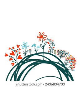 Abstract cute simple flowers. Hand drawn Postcard with flowers. Hello summer. Not AI, Vector illustration.