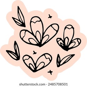 Abstract Cute Sticker Floral Hand Drawn Line Art