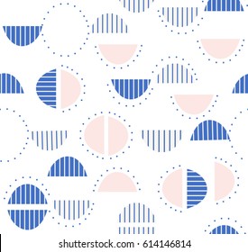 Abstract cute sweet color semicircle design with stripes line and dotted line on white background. pattern seamless backdrop wallpaper. Vector image