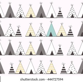 Abstract cute teepee design with stripes line and dot on white background pattern seamless backdrop wallpaper. Vector image