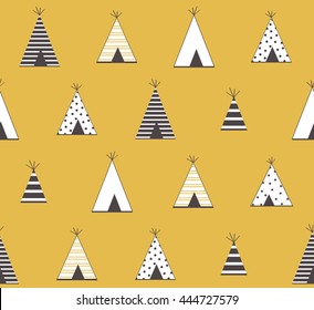 Abstract cute teepee with stripes line and dots design on orange background pattern seamless backdrop wallpaper. Vector image