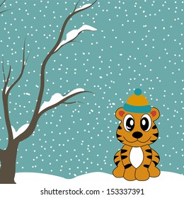 abstract cute tiger on special winter background