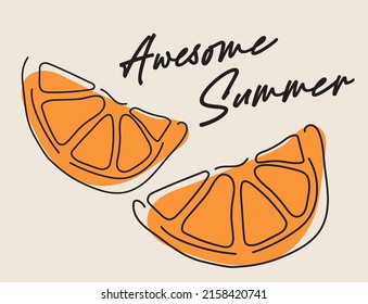 Abstract cute tropical summer fruit illustration with handwritten slogan for graphic tee t shirt or poster - Vector