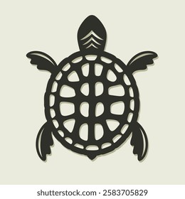 Abstract cute turtle with decorative shell. Simple flat drawing of an aquatic animal. Template for plotter laser cutting of paper, fretwork, wood carving, metal engraving, cnc. Vector illustration.