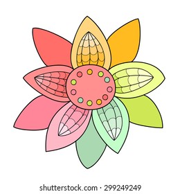 Abstract cute vector flower. Colorful doodle flower.