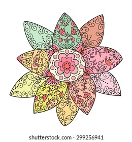 Abstract cute vector flower. Colorful doodle flower.