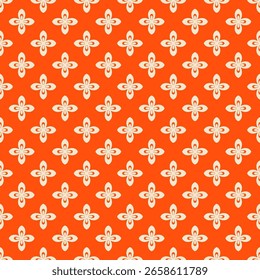 Abstrato vetor bonito sem emenda padrão. Ornamento floral simples com silhuetas de flor funky. Textura de verão antiquada. Fundo laranja e bege nostálgico retro. Design completo