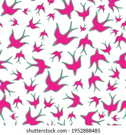Abstract cute vector silhouette colourful birds, seamless pattern background. Suitable for fabric, background pattern, packaging, wallpaper, gift wrap and other design projects. 