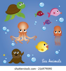 abstract cute water animals on a special background
